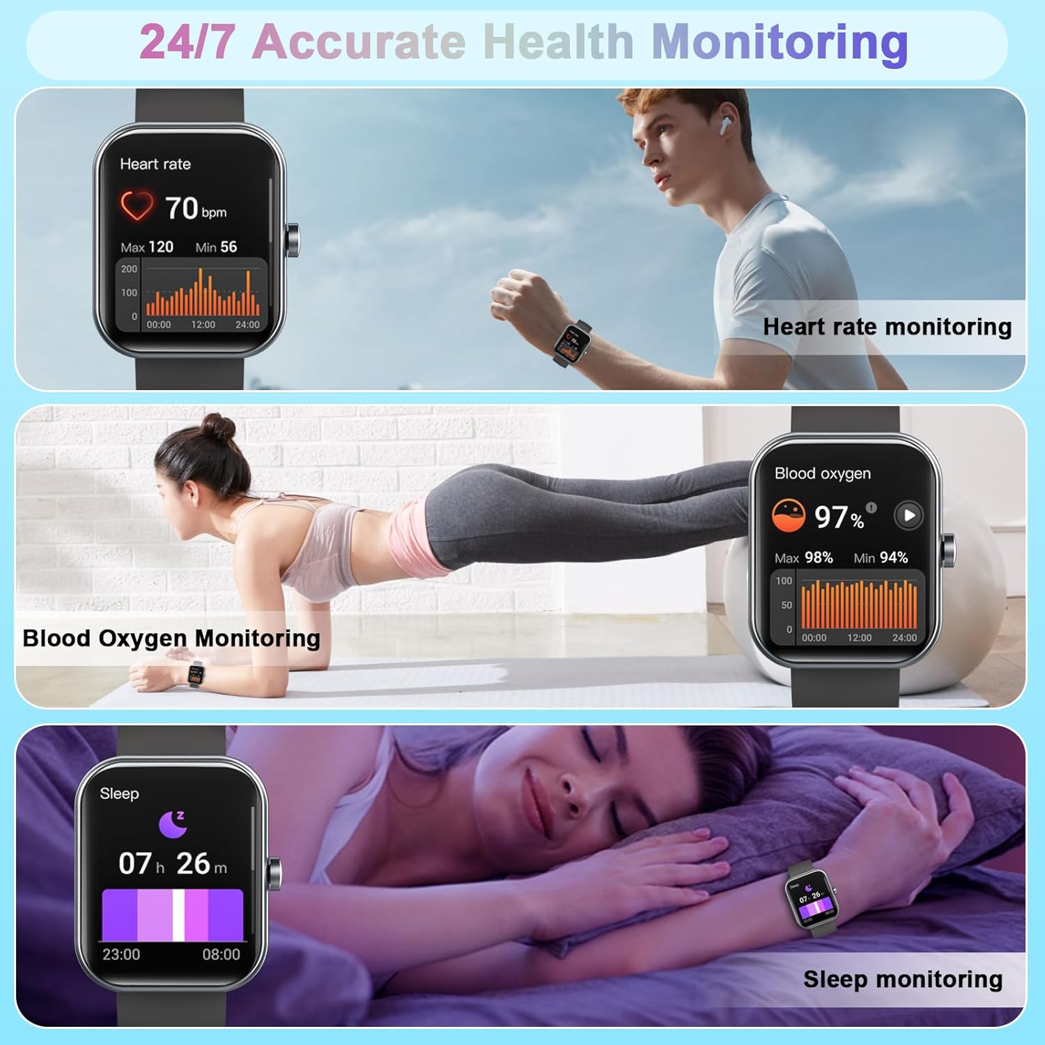 Motast Smart Watch, Smartwatch for Men Women, Activity Tracker, IP68 Waterproof Fitness Watch - Image 5