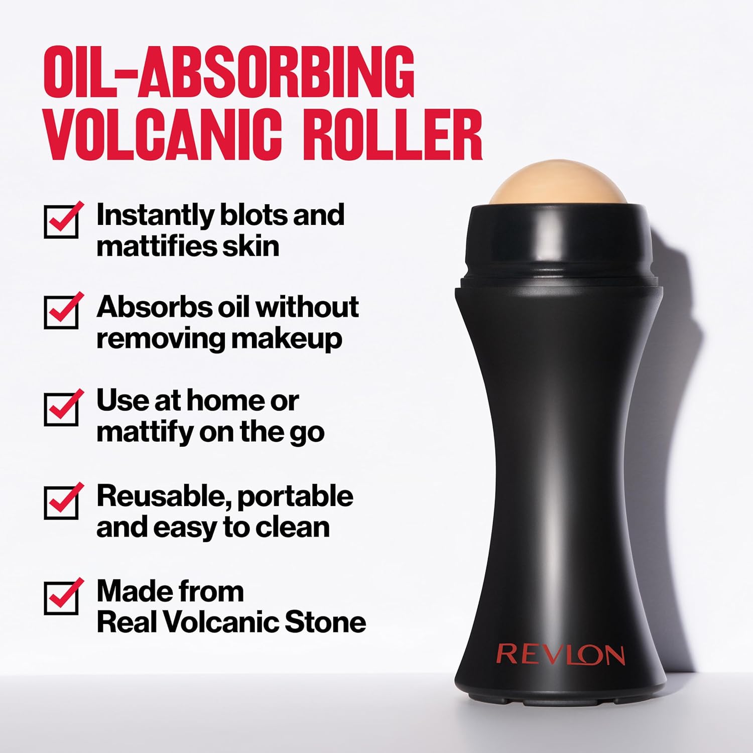 Revlon Face Roller, Oily Skin Control for Makeup, Oil Absorbing, Volcanic Reusable Facial Skincare Tool for At-Home or On-the-Go Mini Massage, 1 Count - Image 3